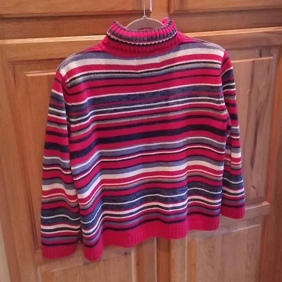 Tiara International red, blue, white striped sweater with some gold threading S - Picture 2 of 8